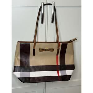 Tartan Plaid Print Tote Unbranded Brown Red Cream and Tan/Vinyl/Shoulder Strap